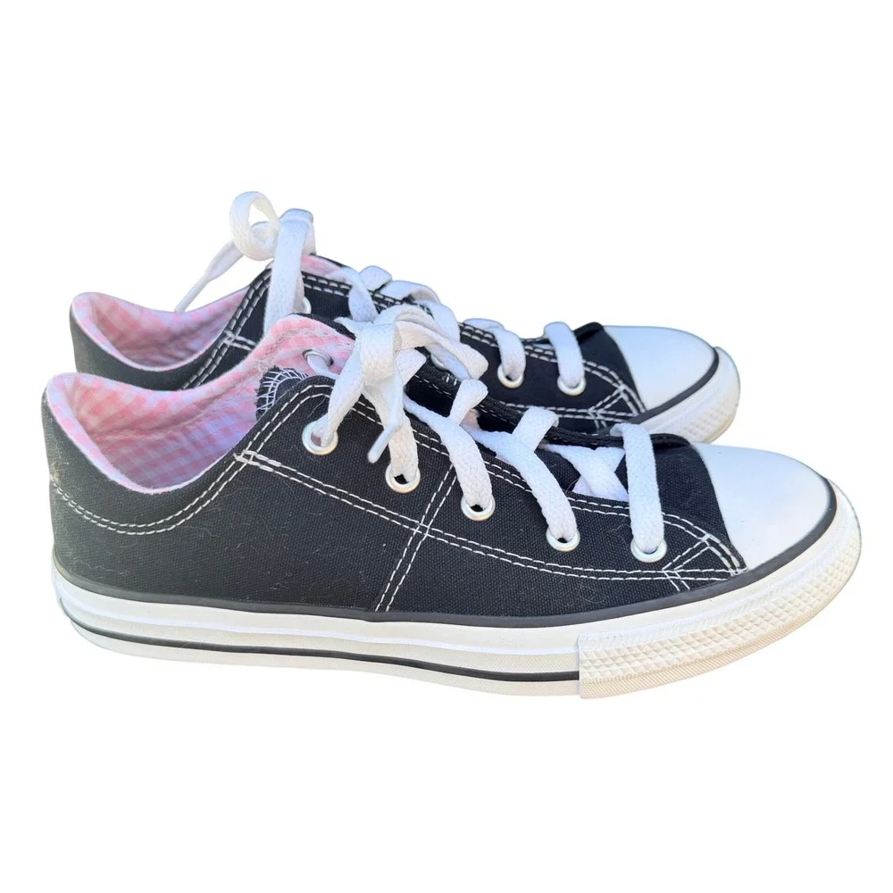 Converse Chuck Taylor All Star Low Black‎ Pink Gingham Lining Sneakers 3Y
